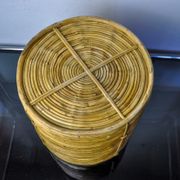 Rattan and brass book basket, Italy, 1970, 25 diam