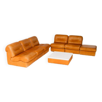 Cognac Leather Modular Sofa Set