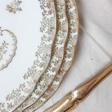 Lot de 4 assiettes plates Limoges FD Chauvigny blanc doré motif Rose