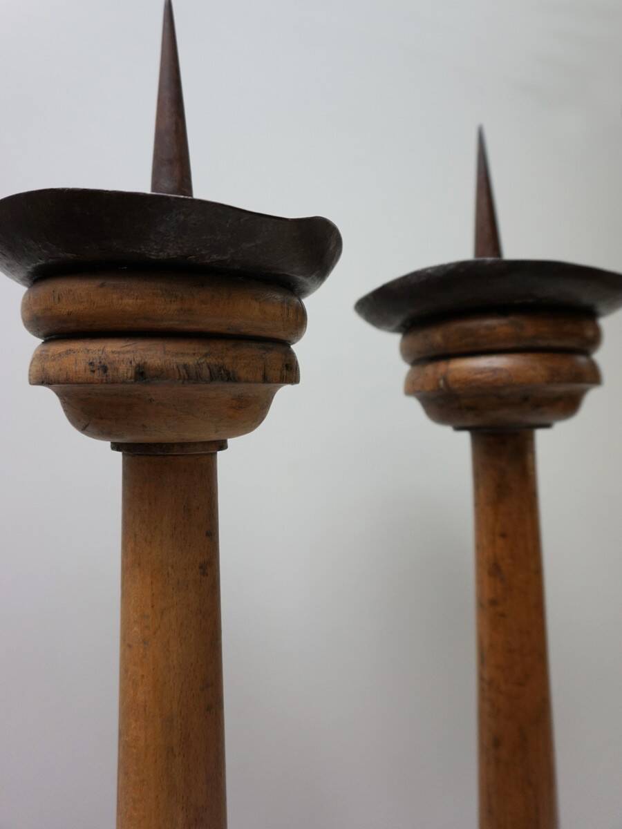 Large Antique French Wooden Candlesticks, 19th Century, Set of 4