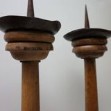 Large Antique French Wooden Candlesticks, 19th Century, Set of 4