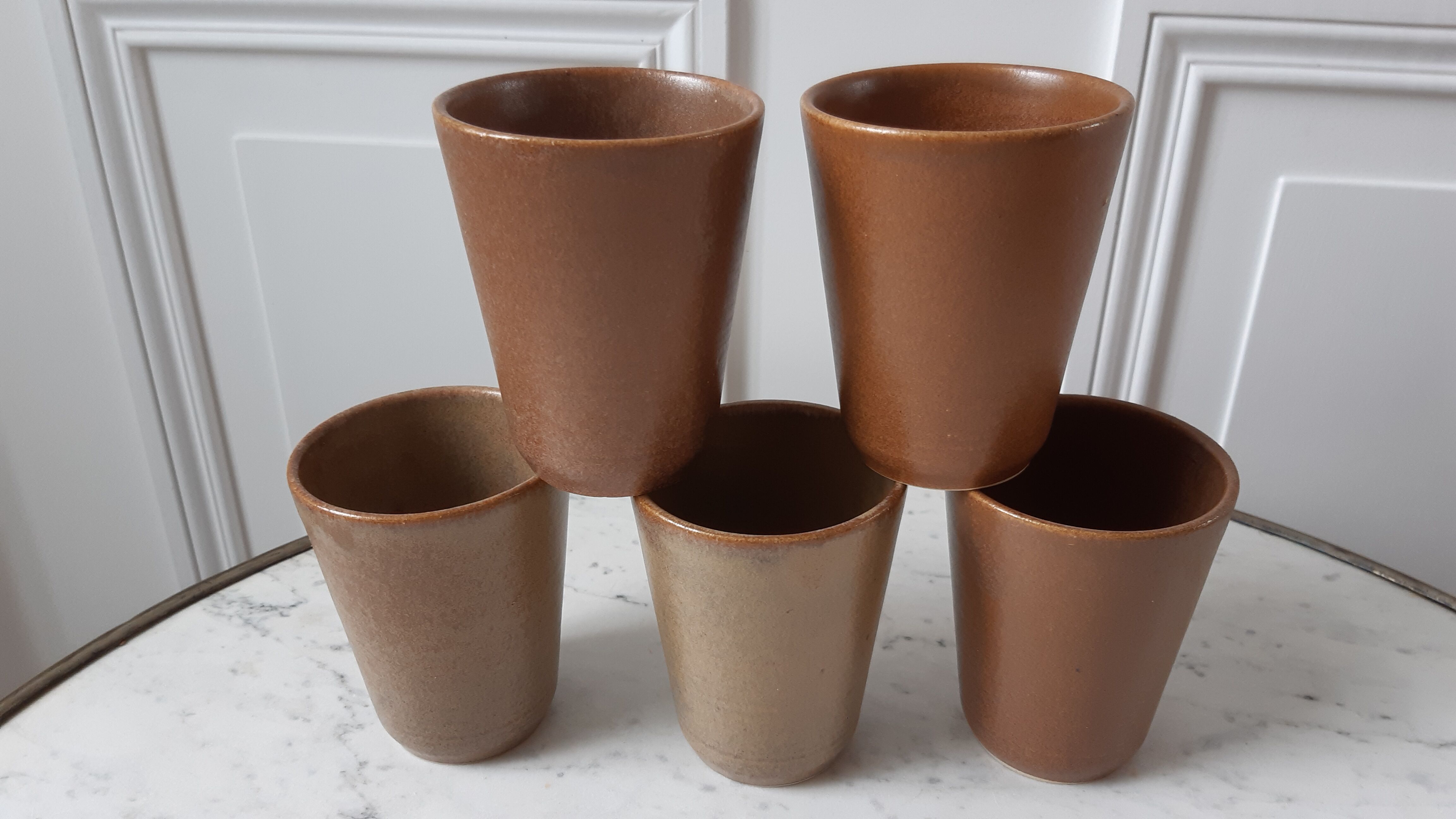 Set of 5 glasses in Digoin stoneware years 60-70