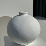 Handcrafted terracotta ball vase painted white H:24 D:26