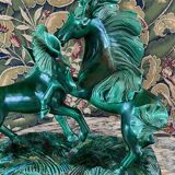 Glazed Ceramic Sculpture, Two Horses, Signed R. Prunet, 20th Century