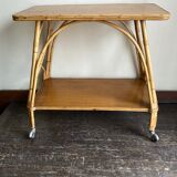 Side table provence 1960 in rattan and plyvood on wheels
