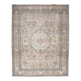 1970s Vintage Persian Handmade Wool Cotton Light Gray Area Rug 295x378