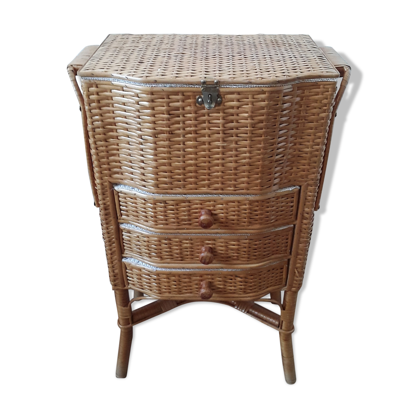 Vintage rattan chest of drawers 60s
