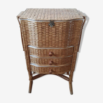 Petite commode en rotin vintage années 60