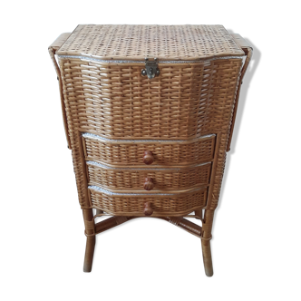 Vintage rattan chest of drawers 60s