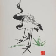Mokuchu URUSHIBARA: Japanese print, The Herons (White), Signed woodblock print.