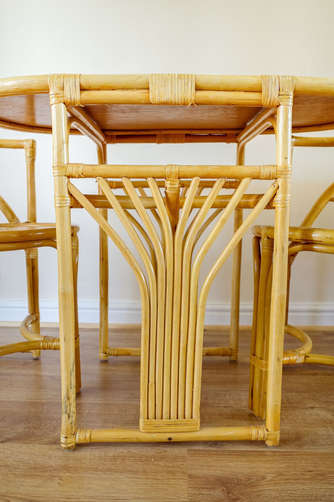 Bamboo Bistro Set / Table and Chairs Dining Set / Outdoor Cane Wicker, Mid Century Patio Furniture