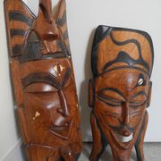 Pair of African wooden masks, vintage decoration, wooden African masks, 70s/80s