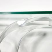 Console table by Charles Hollis Jones in lucite, brass, and glass, 1970.