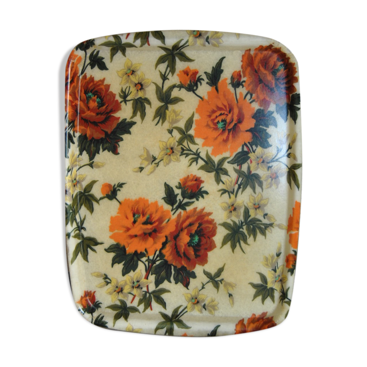 Orange fiberglass flower patterned top 70s
