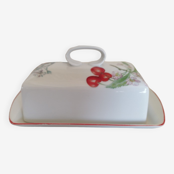 Porcelain butter dish with red fruit decor