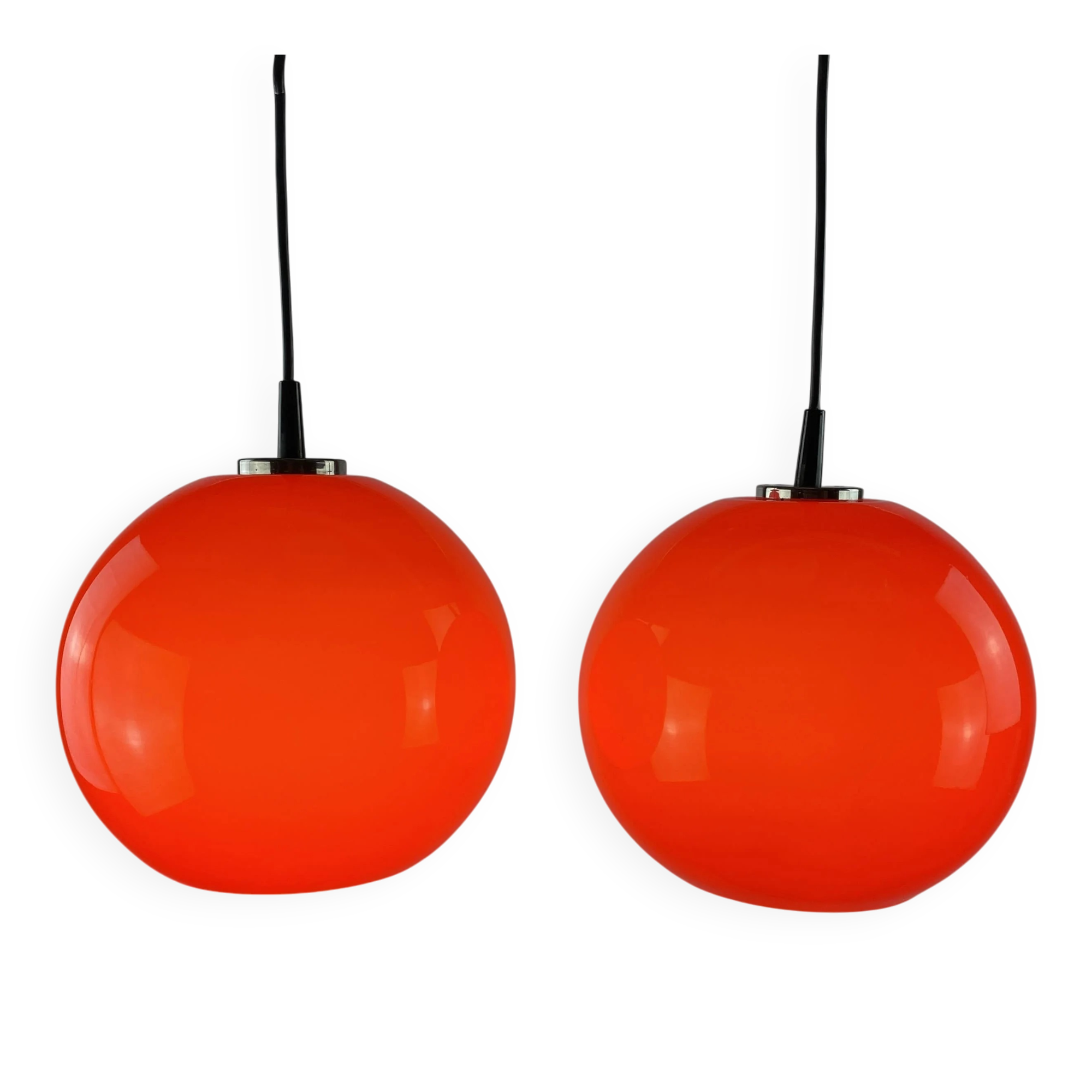 Pair of two cherry glass pendants by Peill & Putzler