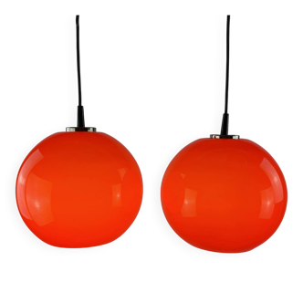 Pair of two cherry glass pendants by Peill & Putzler