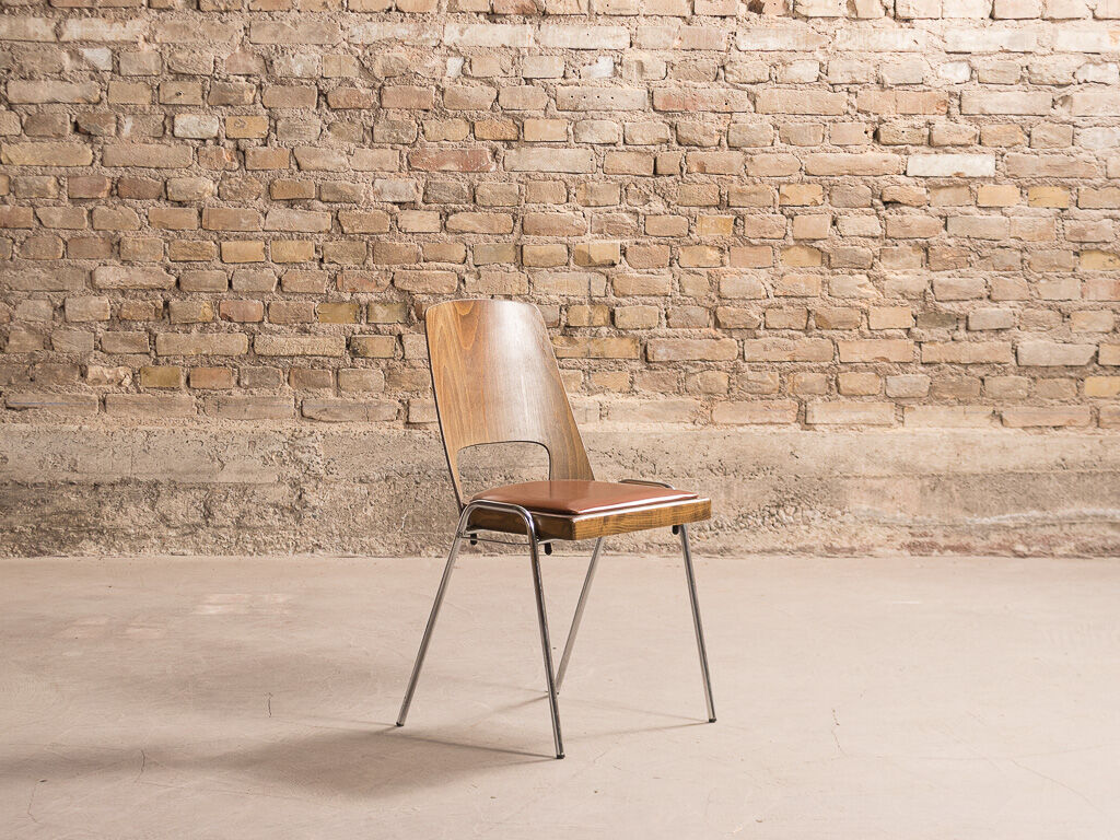 Set of 4 Jomain Baumann chairs, seat in imitation leather cognac, circa 1960