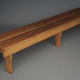 Long Oak wood Slatted Bench. 1970s