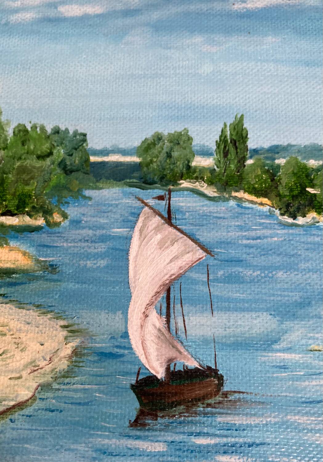 Oil painting on canvas 20th century seascape signed MLR Marie Louise REFALO