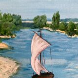 Oil painting on canvas 20th century seascape signed MLR Marie Louise REFALO