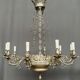 Grand lustre ancien rare en bronze massif argenté de style Empire 12 points lumineux.