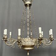 Large, rare antique chandelier in solid silver-plated bronze, Empire style, 12 light points.