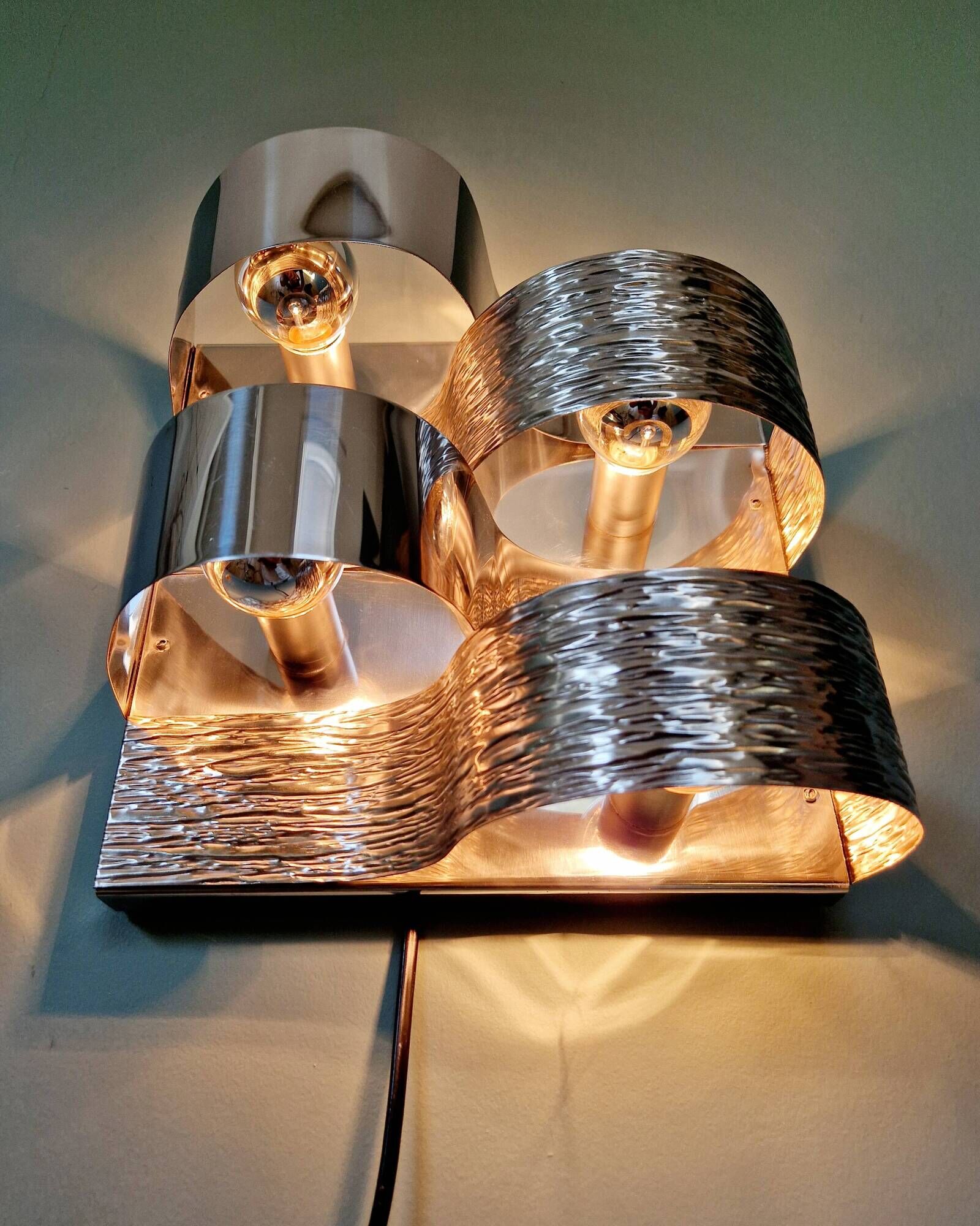 Chromed metal wall light, Goffredo Reggiani 1960s-70s