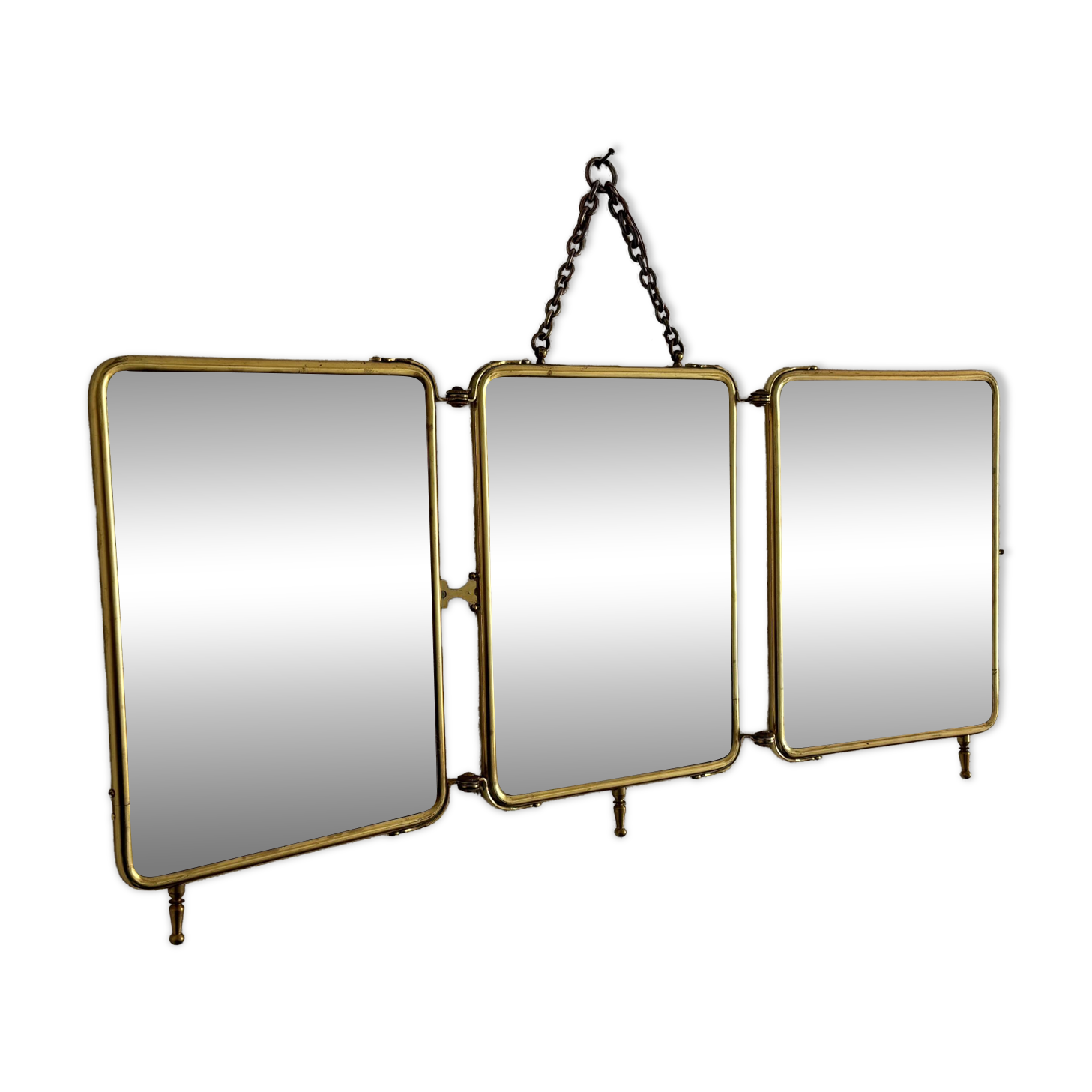 Miroir vintage 1920 triptyque barbier doré fleurs neuf bon marché - 28 x 60