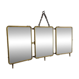 Miroir vintage 1920 triptyque barbier doré fleurs neuf bon marché - 28 x 60
