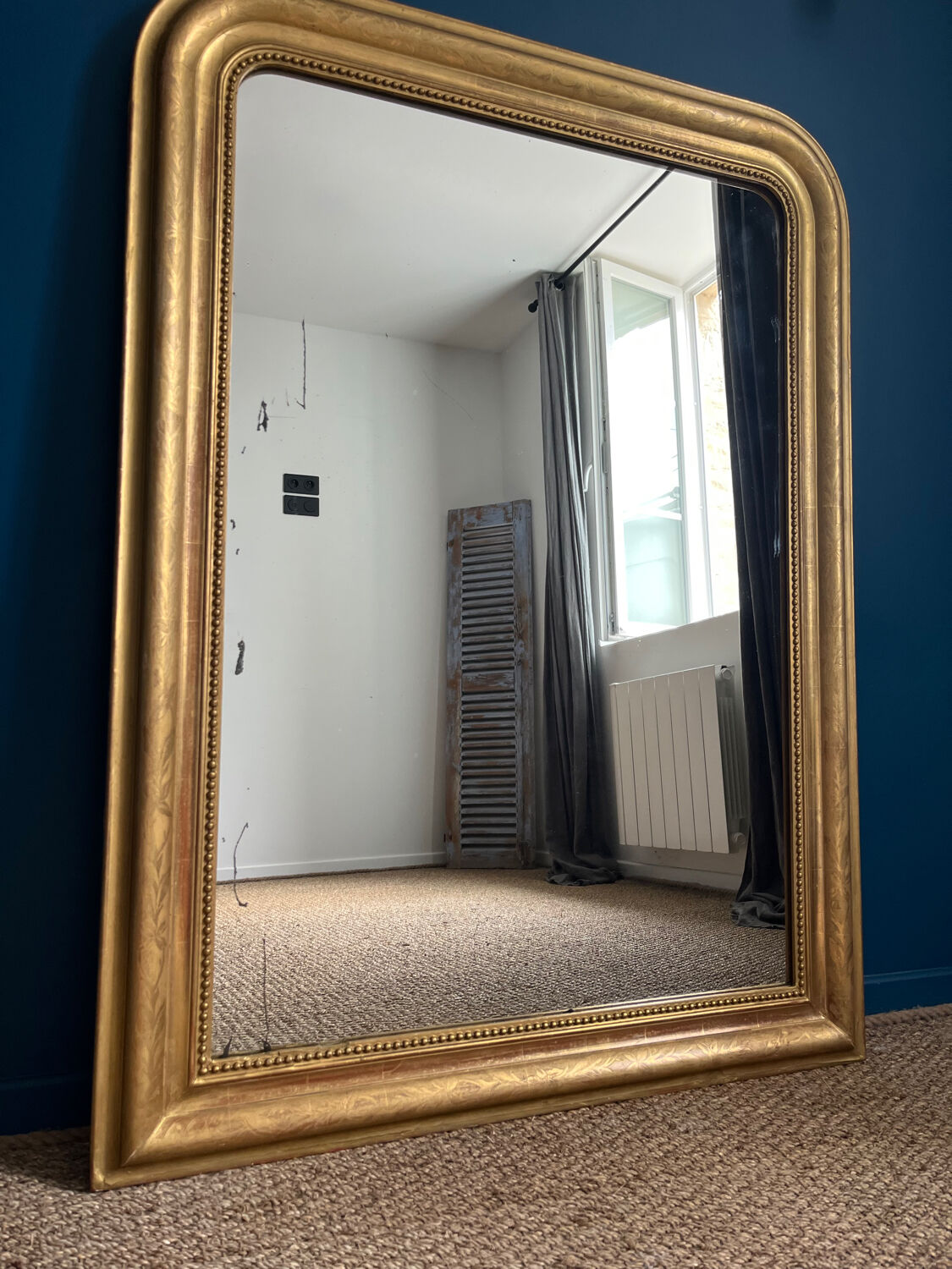 Old mirror Louis-Philippe beaded 128cm/95,cm gilded with gold leaf