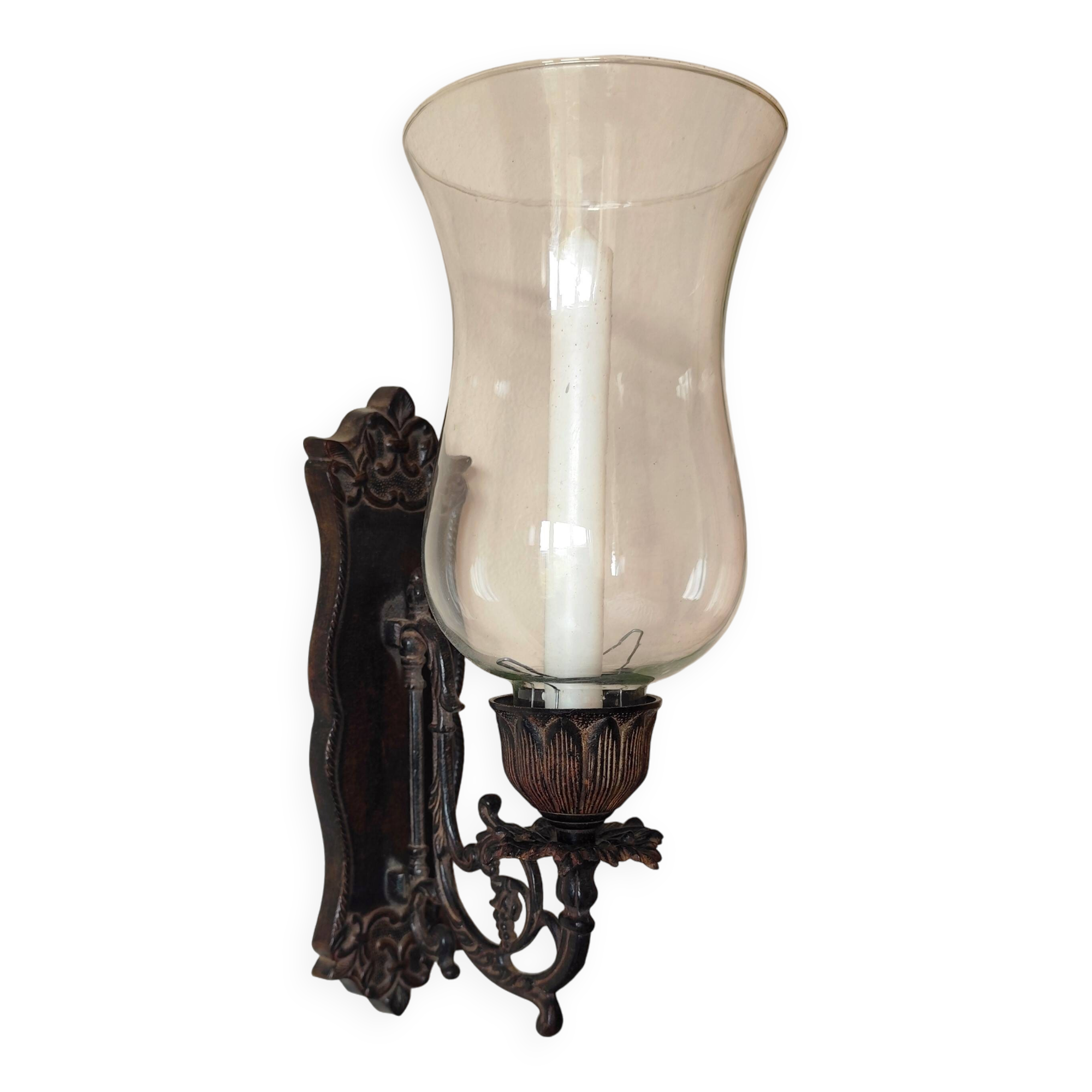 Wrought iron wall light - wall candle holder and glass tulip