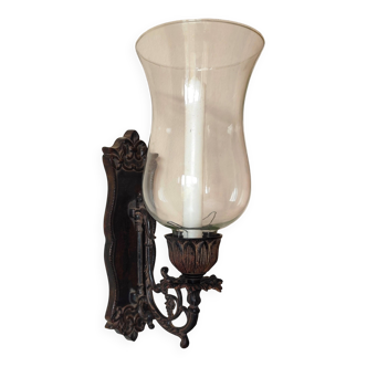 Wrought iron wall light - wall candle holder and glass tulip