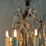 Black patinated bronze cage chandelier decorated with cut crystal pendants circa 1900