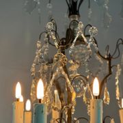 Black patinated bronze cage chandelier decorated with cut crystal pendants circa 1900