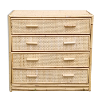 Vintage chest of drawers, bamboo and rattan, 60s / 70s