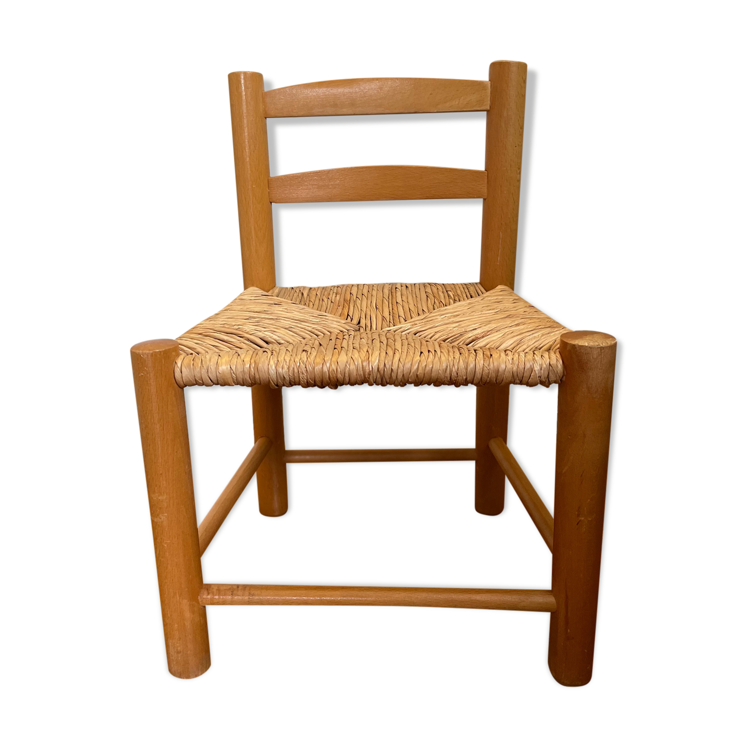 Vintage children's chair in wood and straw