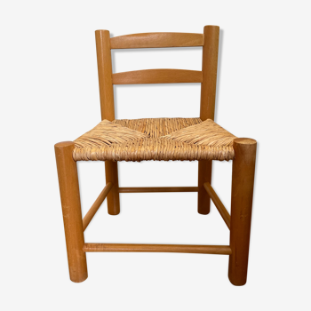 Chaise vintage d'enfant en bois et paille