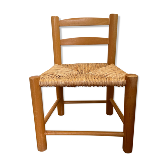 Chaise vintage d'enfant en bois et paille