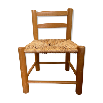 Vintage children's chair in wood and straw