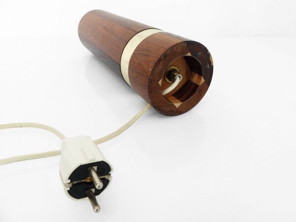 Pied de lampe scandinave en bois exotique et laiton, circa 1970