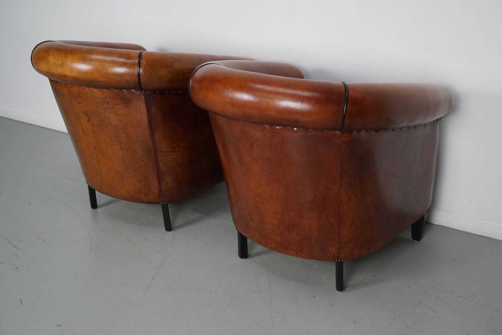 Vintage Dutch Cognac Colored Leather Club Chair, Set of 2