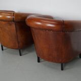 Vintage Dutch Cognac Colored Leather Club Chair, Set of 2