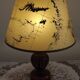French Mid Century Round Turned Wood Grooved Table Lamp Map Detail Shade