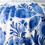Royal Delft blue ceramic lamp, 1971, new pistachio silk shade.