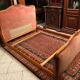 Bed in cherry wood blond carved velvet pink style Louis XV for sleeping 190x140
