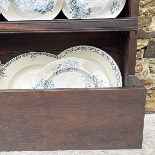 Ancien haut de vaisselier porte-assiettes en bois massif