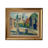 Peinture à l’huile suédoise vintage du milieu du siècle