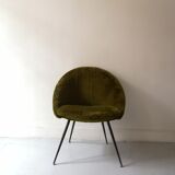 Vintage cocktail armchair in khaki moumoute, design 1970