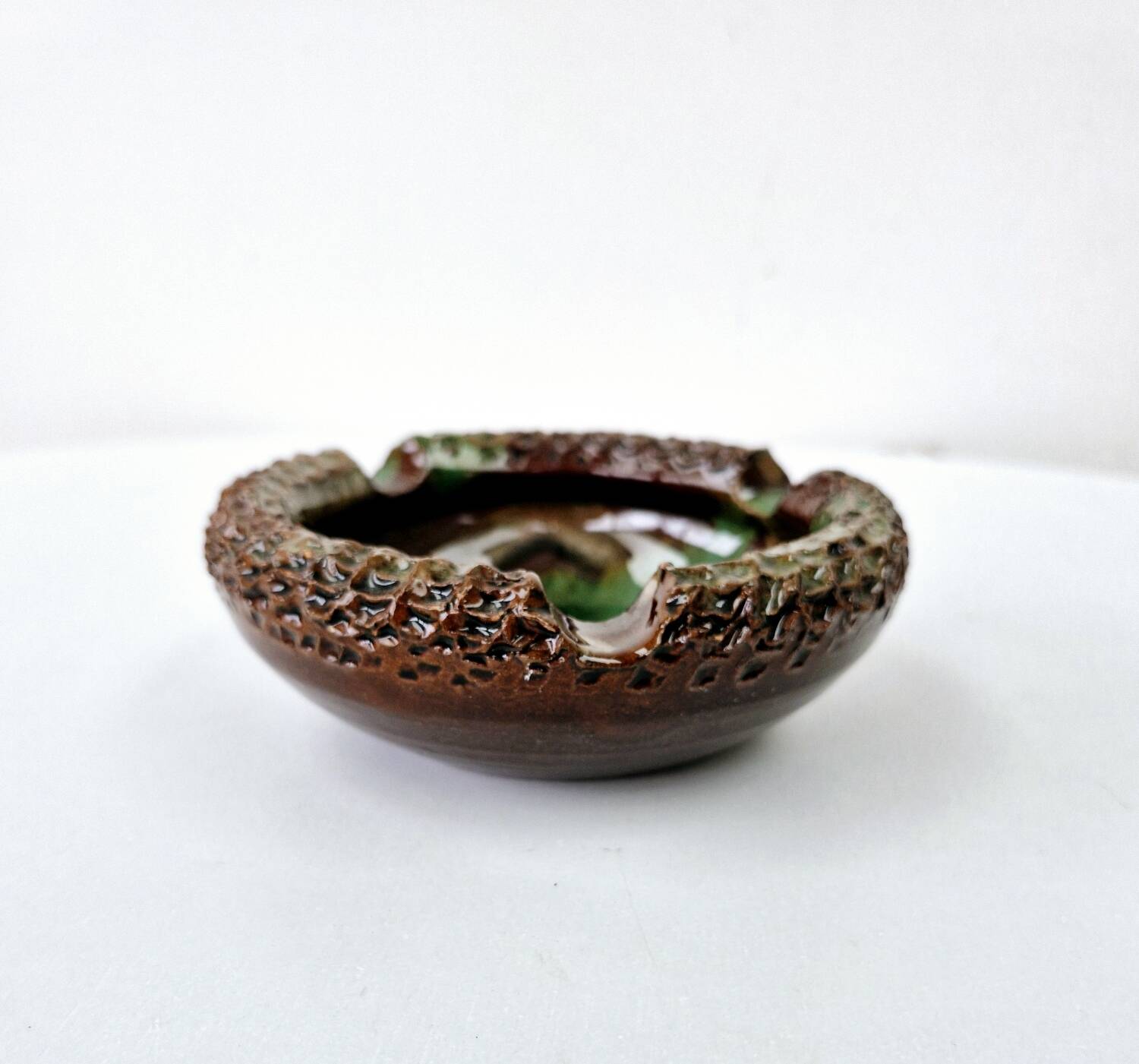 Empty Ashtray Pocket Cup Vintage Ceramic AC Pottery Blue Gradients